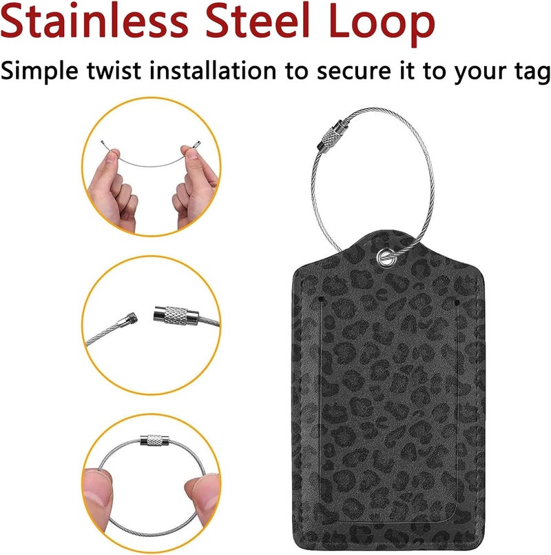 GACCAP 2 Pack Luggage Tags for Suitcase, Privacy Cover ID Label with Stainless Steel and Address Card for Travel Bag Backpack Cruise Ship Essentials Tag Women Girls - Black Leopard Cheetah - Image 2